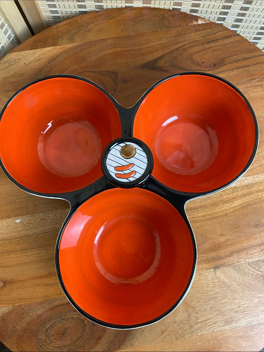 Clay Art "Grill Time" 3-Bowl Section Condiment Server
